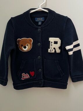 Polo by Ralph Lauren Navy Knit Teddy Patch Cardigan